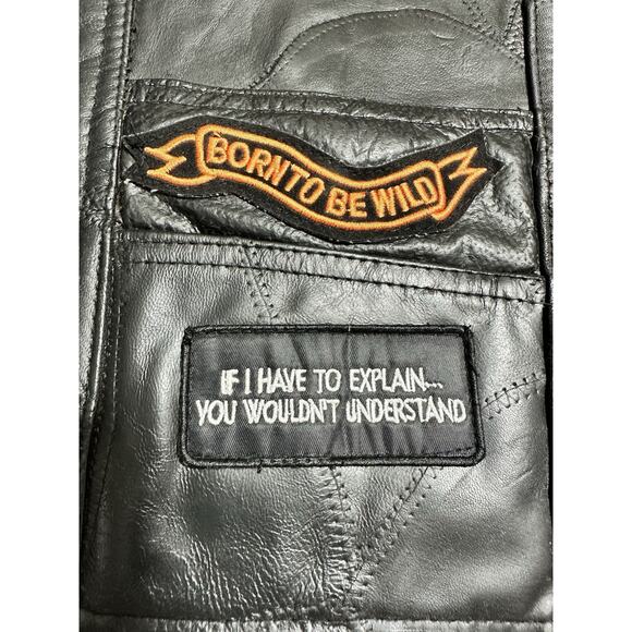 Biker Vest Mens XL Buffalo Leather Diamond Plate Live to Ride Motorcycle Patches - Picture 8 of 16